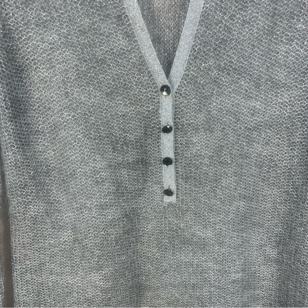 Ann Taylor Super Kid Mohair Blend Fine Open Knit Crystal Button Sweater - Picture 3 of 11